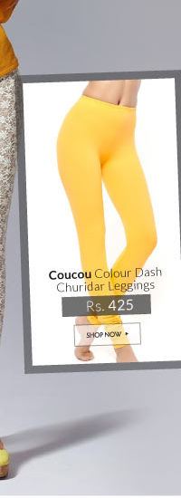 Coucou Colour Dash Cotton Stretch Churidar Leggings-Yellow.