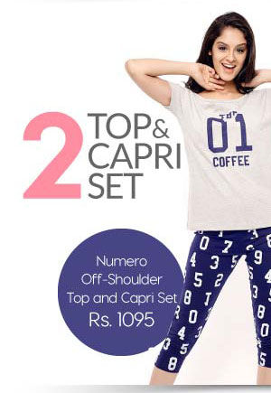 Coucou Numero Off-Shoulder Top and Capri Set - Navy.