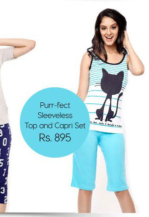 Coucou Purr-fect Sleeveless Top and Capri Set - Aqua.