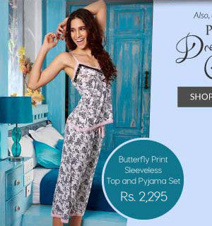 Penny Dreamwear Butterfly Print Sleeveless Top and Pyjama Set.