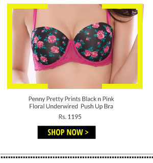 Penny Pretty Prints Black n Pink Floral Underwired Multiway Level 2 Push Up Bra.