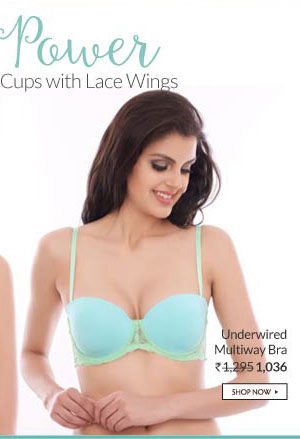 Penny Pastel Power Underwired Multiway Level 2 Push Up Bra with Lace Side Panels - Aqua