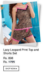 Penny Dreamwear Lacy Leopard Print Sleeveless Top and Shorts Set.