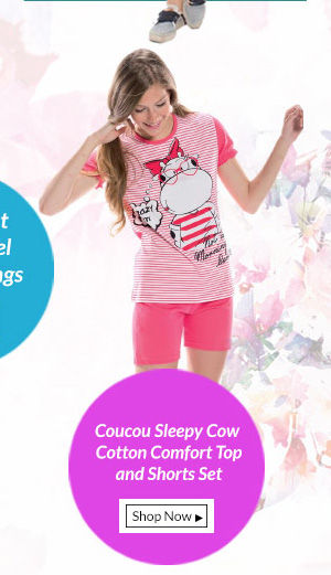 Coucou Sleepy Cow Cotton Comfort Top and Shorts Set- Fuschia