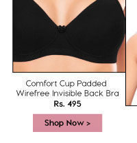 Coucou Comfort Cup Padded Wirefree Invisible Back Bra - Black Onyx.