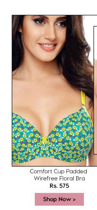 Coucou Comfort Cup Padded Wirefree Floral Bra- Tile Blue.