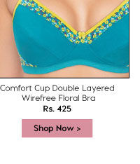 Coucou Plus Comfort Cup Double Layered Wirefree Floral Bra- Blue Floral.