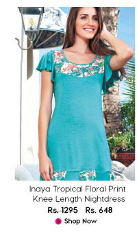 Enamor Inaya Tropical Floral Print Knee Length Nightdress-Teal.