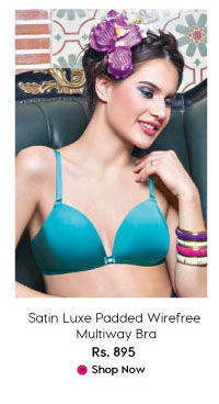 Enamor Satin Luxe Padded Wirefree Multiway Bra- Blue.