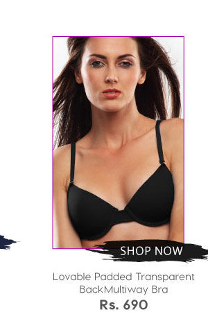 Lovable Padded Transparent Back Multiway Bra-Black.