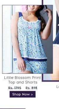 Penny Dreamwear Little Blossom Print Sleeveless Top and Shorts Set-Blue. 