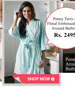 Penny Terry-fic Floral Embossed Wrap Around Bathrobe-Blue.