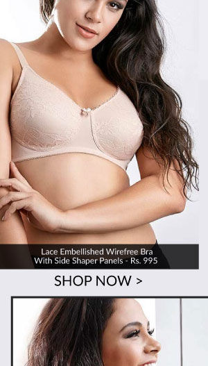 Penny Plus Quattro Lift Lace Embellished Wirefree Bra With Side Shaper Panels-Skin. 