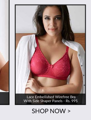 Penny Plus Quattro Lift Lace Embellished Wirefree Bra With Side Shaper Panels-Pink. 
