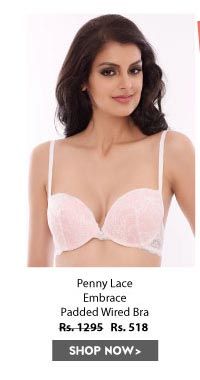 Penny Lace Embrace Padded Wired Bra- White.