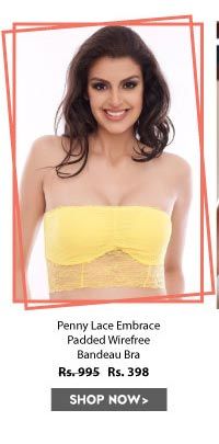 Penny Lace Embrace Padded Wirefree Bandeau Bra-Yellow.