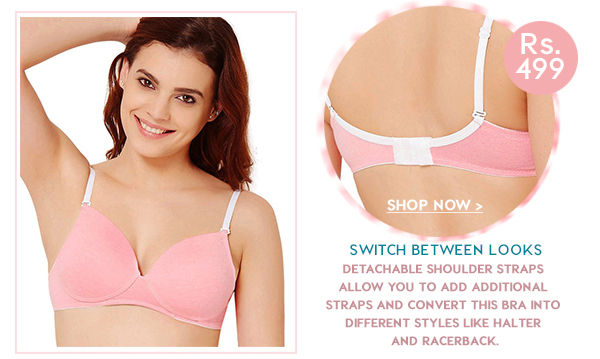 Rosaline Melange Soft Padded Cup Wirefree Comfort Convertible Bra- Pink Melange.