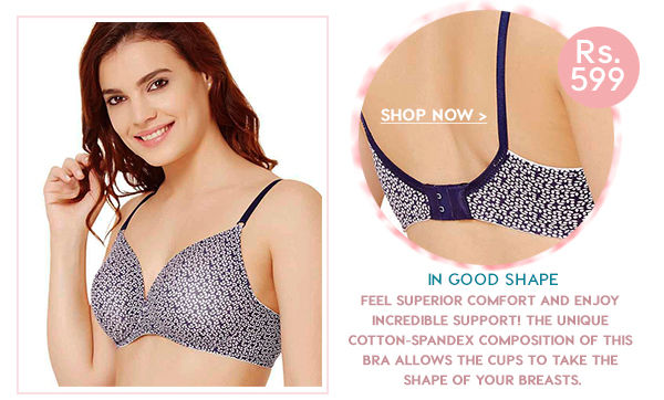 Rosaline Soft Cotton Padded Autumn Leaf Wirefree Bra- Navy.