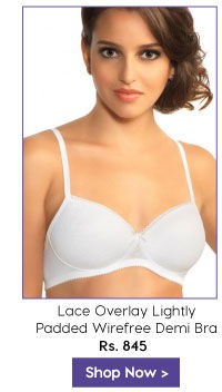 Amante Lace Overlay Lightly Padded Wirefree Demi Bra- White.