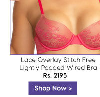 Amante Lace Overlay Stitch Free Lightly Padded Wired Bra-Pink.