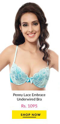 Penny Lace Embrace Underwired Bra With Level 2 Push Up - Blue.