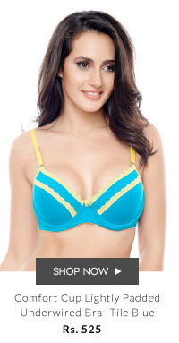 Coucou Colour Crush Lightly Padded Underwired Lacy Bra- Tile Blue.