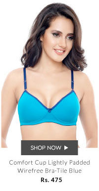 Coucou Comfort Cup Lightly Padded Wirefree Bra-Tile Blue.