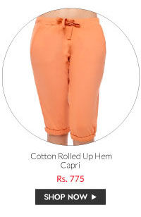 Coucou Cotton Rolled Up Hem Capri- Orange.