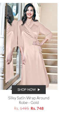 Enamor Inaya Silky Satin Wrap Around Robe - Gold.