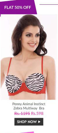 Penny Animal Instinct Red Zebra Underwired Strapless Multiway Level 1 Push Up Bra.