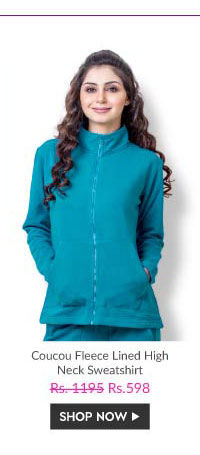 Coucou Fleece Lined High Neck Sweatshirt - Blue.