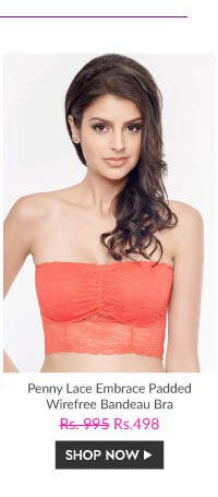 Penny Lace Embrace Padded Wirefree Bandeau Bra-Coral.