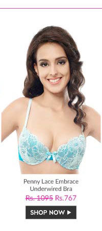 Penny Lace Embrace Underwired Bra With Level 2 Push Up - Blue.