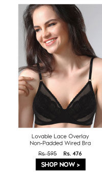 Lovable Lace Overlay Non Padded Wired Bra - Black.