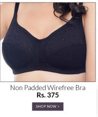 Bracotair Embroidered Non Padded Wirefree Bra with Side Shaper Panels - Black.