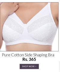 Bracotair Pure Cotton Non Padded Wirefree Side Shaping Bra - White.