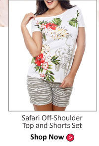 Coucou Cotton Wildlife Safari Off-Shoulder Top and Shorts Set
