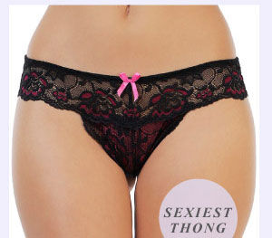 Penny Lace Embrace Semi Sheer Low Rise Thong-Black.