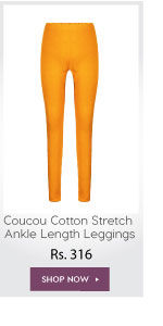 Coucou Cotton Stretch Ankle Length Leggings- Yellow.