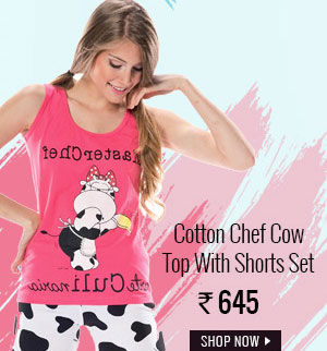 Coucou Cotton Chef Cow Top With Shorts Set - Fuschia.