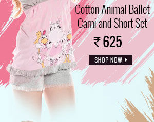 Coucou Cotton Animal Ballet Cami and Short Set- Grey Pink.