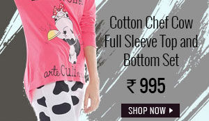 Coucou Cotton Chef Cow Full Sleeve Top and Bottom Set - Fuschia.