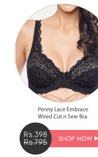 Penny Lace Embrace Non-Padded Wired Cut n Sew Bra- Black.