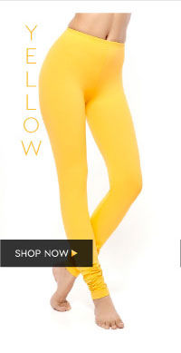 Coucou Colour Dash Cotton Stretch Churidar Leggings-Yellow.