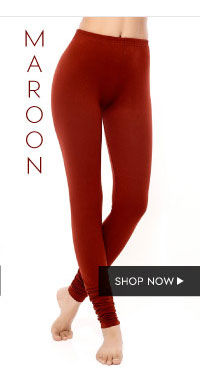 Coucou Colour Dash Cotton Stretch Churidar Leggings-Maroon.