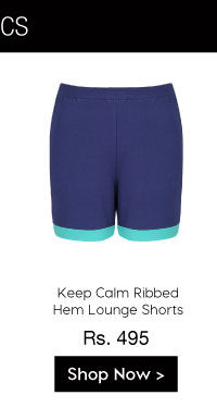 Coucou Keep Calm Ribbed Hem Lounge Shorts- Navy