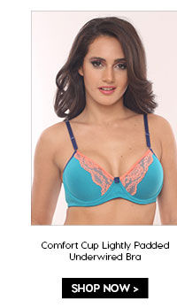 Coucou Comfort Cup Lace Embellished Lightly Padded Underwired Bra- Tile Blue