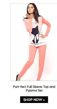 Coucou Purr-fect Full Sleeve Top and Pyjama Set - Coral.