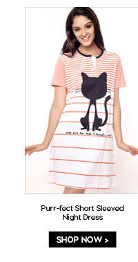 Coucou Purr-fect Short Sleeved Night Dress - Coral.