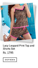 Penny Dreamwear Lacy Leopard Print Sleeveless Top and Shorts Set.